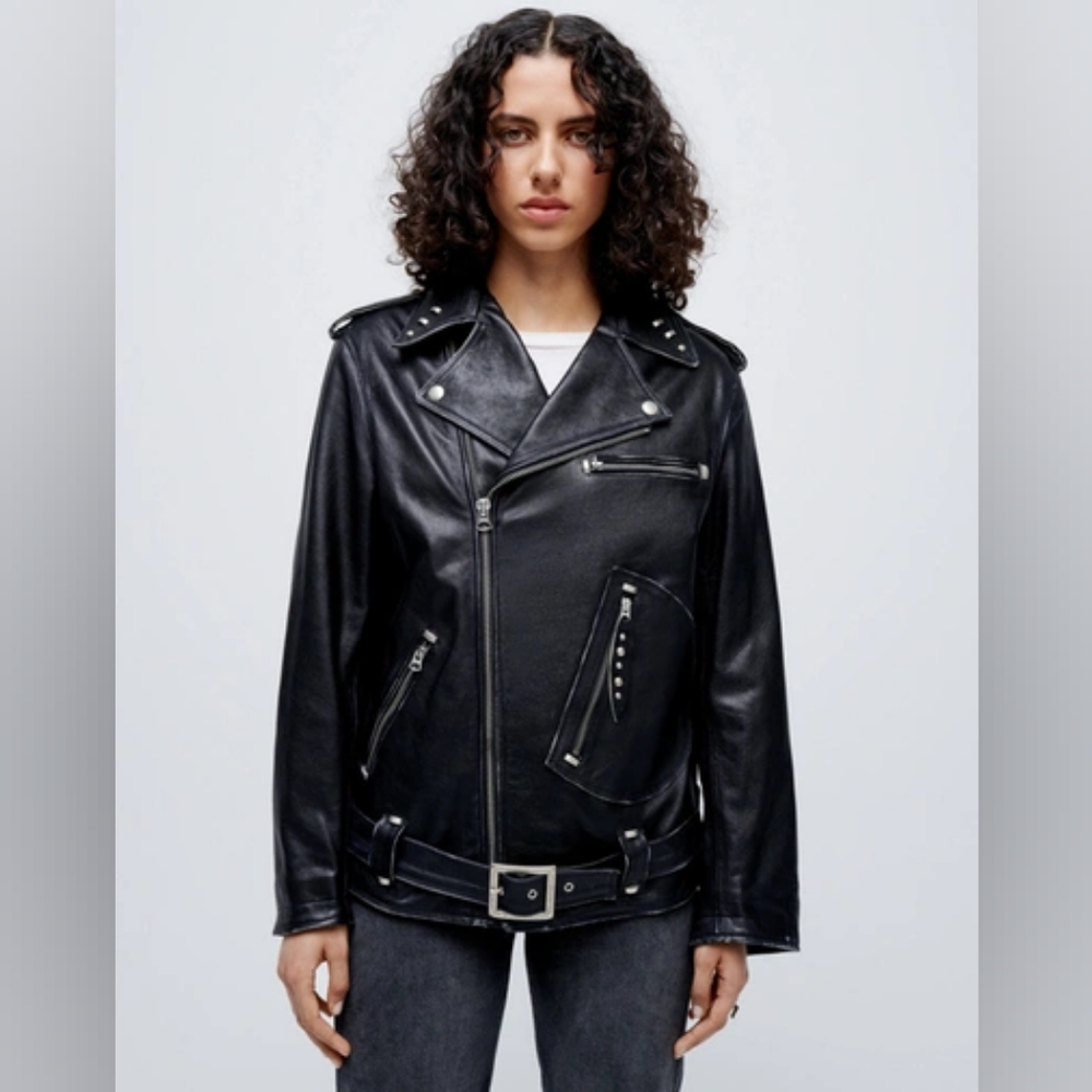 RE/DONE Black Leather Oversized Moto Jacket